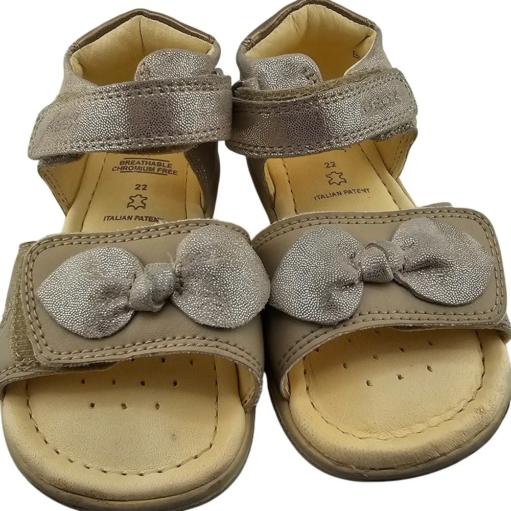 Geox Respira Toddler Girls Sandals Size 22 Silver Bow Hook‎ Loop